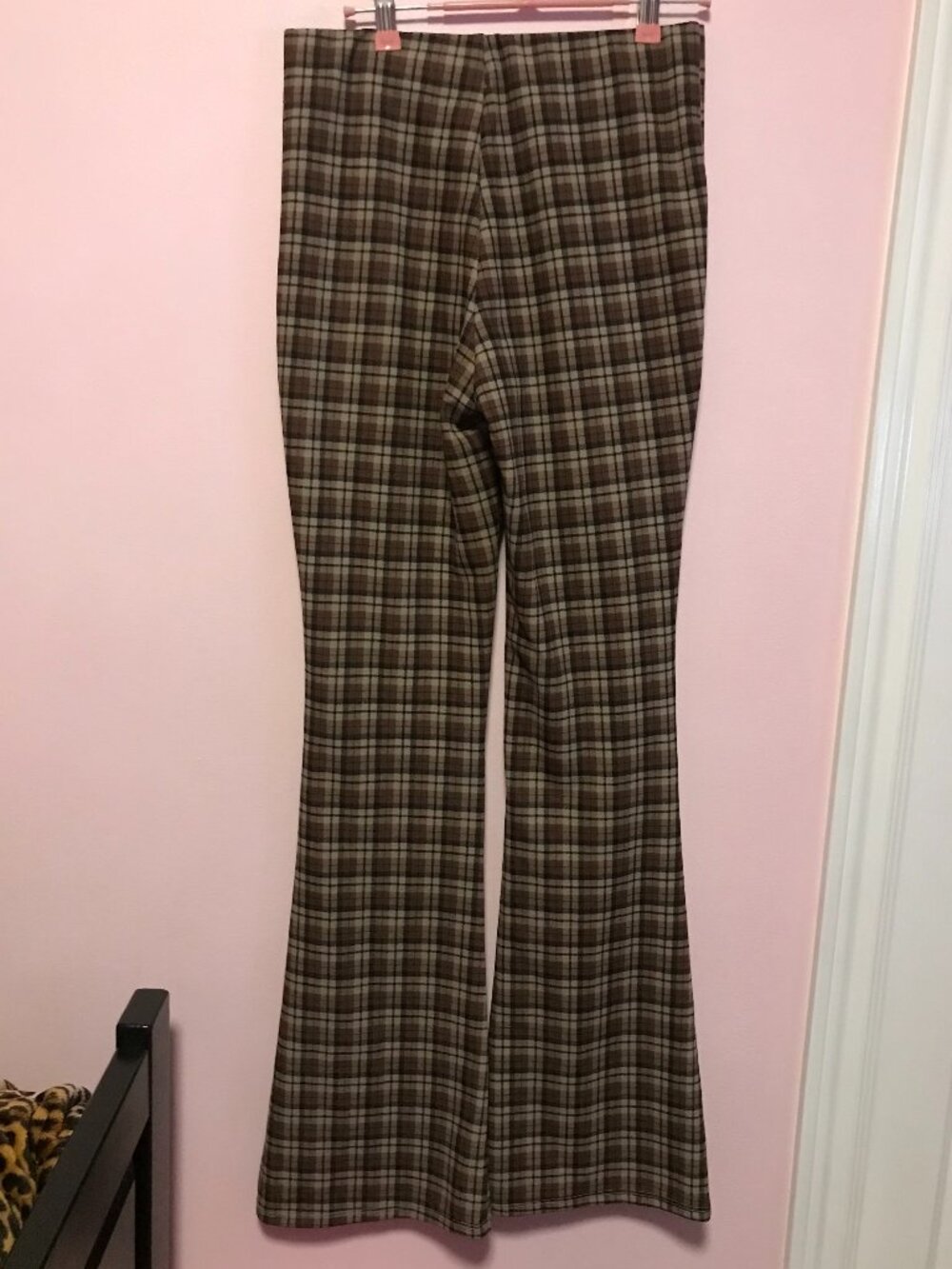 Streetwear Society Brown Plaid High Waisted Flare Leggings